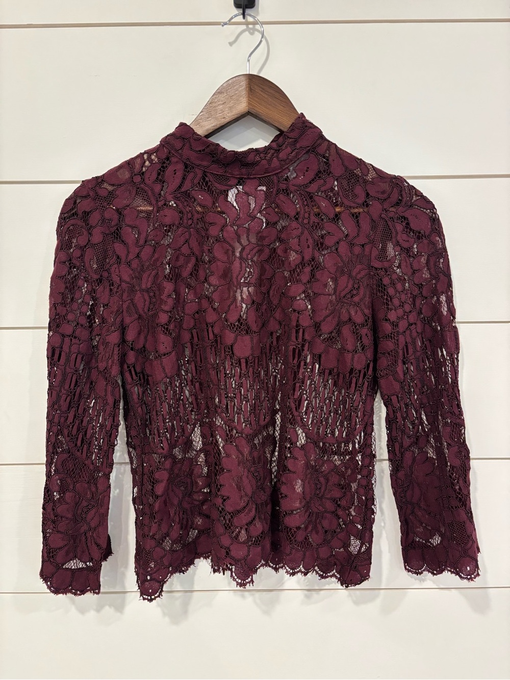 Chelsea28 Burgundy Lace Mock Neck Long Sleeve Blouse NWT Size XXS